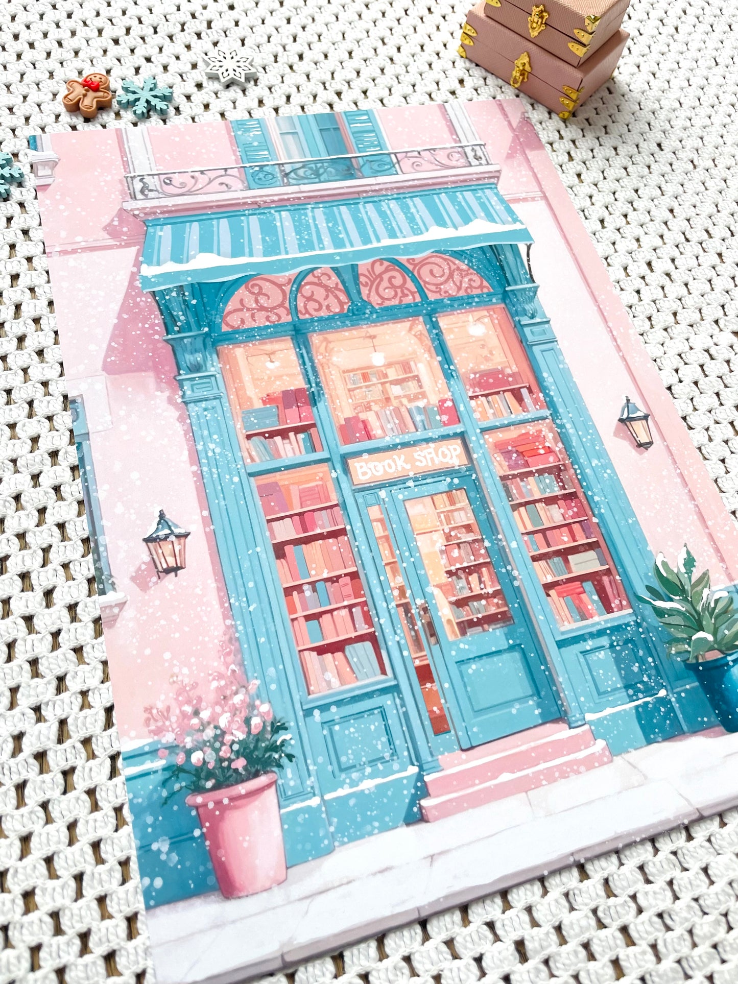 Snowy Bookshop Art Print