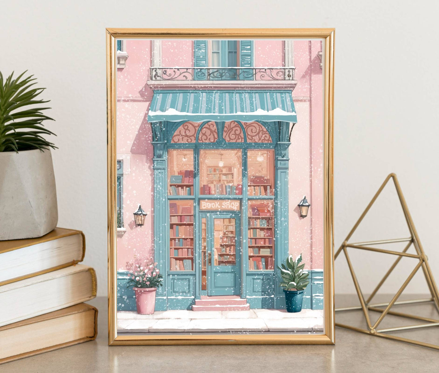 Snowy Bookshop Art Print