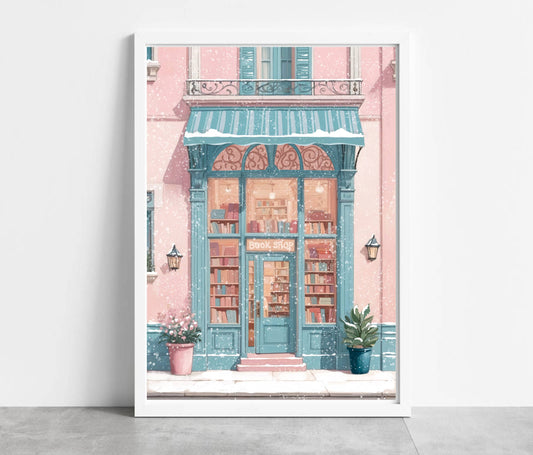 Snowy Bookshop Art Print