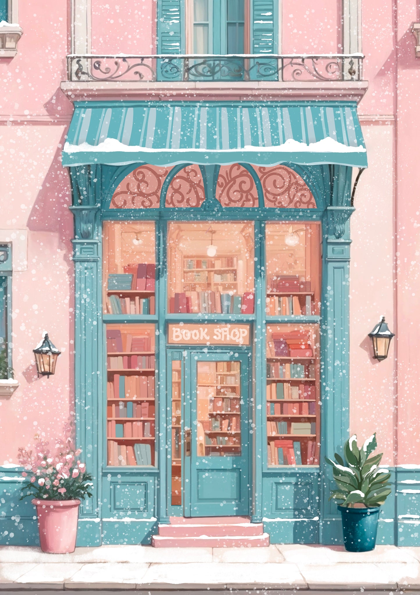 Snowy Bookshop Art Print