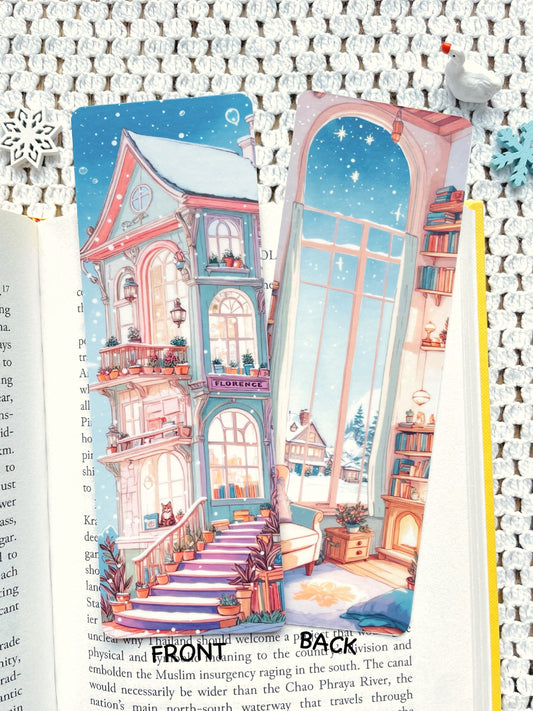 Double-Sided Snowy House Bookmark